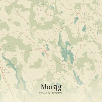 Vintage map of Morag, Poland.