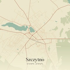 Vintage map of Szczytno, Poland.