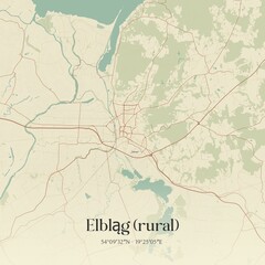 Vintage map of Elblag (rural), Poland.