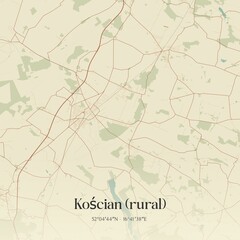 Vintage map of Koscian (rural), Poland.