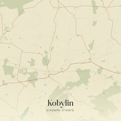 Fototapeta premium Vintage map of Kobylin, Poland.