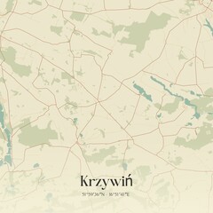 Vintage map of Krzywin, Poland.