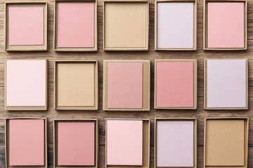 Fototapeta premium Business cards organized neatly on a wooden background for a branding presentation or networking event