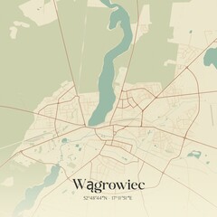 Fototapeta premium Vintage map of Wagrowiec, Poland.