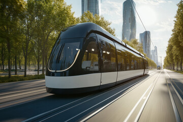Naklejka premium Electric tram, showcasing eco-friendly and efficient public transport