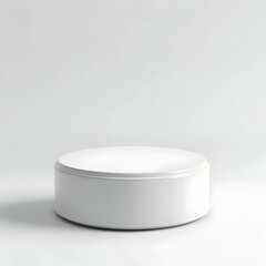 Minimalist white podium displaying a product, with soft lighting and a neutral background