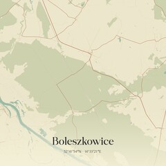 Fototapeta premium Vintage map of Boleszkowice, Poland.