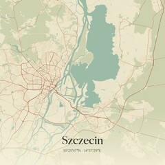 Vintage map of Szczecin, Poland.