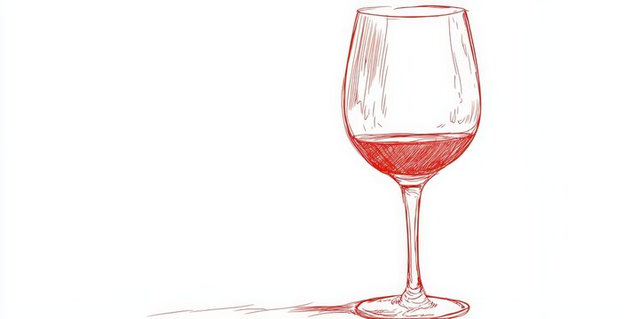 An exquisite red-lined sketch captures an elegantly curved wine glass, its stem gracefully angled, evoking sophistication and simplicity within each stroke