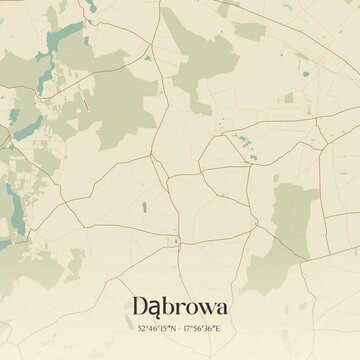 Vintage map of Dabrowa, Poland.