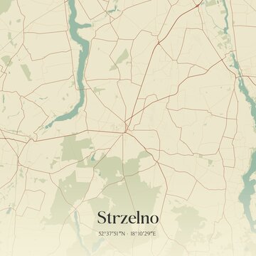 Vintage map of Strzelno, Poland.