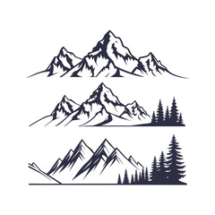 Mountain Silhouette Clipart Set Isolated Vector Illustrations