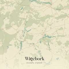 Vintage map of Wiecbork, Poland.
