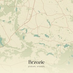 Vintage map of Brzozie, Poland.