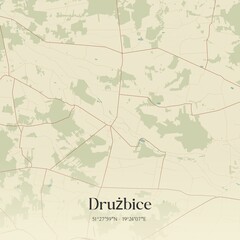 Vintage map of Druzbice, Poland.