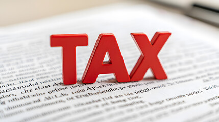 Fototapeta premium Red tax letters on a document, symbolizing financial obligations and the importance of understanding taxation. Macro shot with a shallow depth of field.