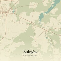 Obraz premium Vintage map of Sulejów, Poland.