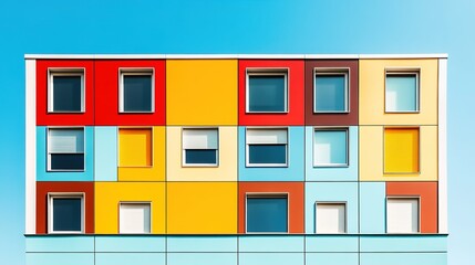 Naklejka premium Colorful Building Facade With Geometric Windows