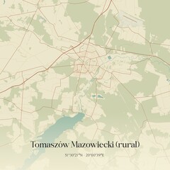 Vintage map of Tomaszów Mazowiecki (rural), Poland.