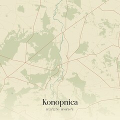 Vintage map of Konopnica, Poland.