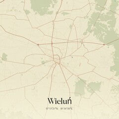 Vintage map of Wielun, Poland.