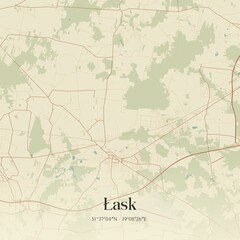 Vintage map of Lask, Poland.
