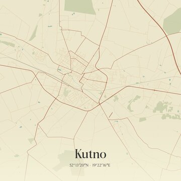 Vintage map of Kutno, Poland.
