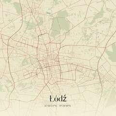 Vintage map of Lódz, Poland.