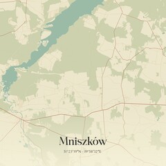 Vintage map of Mniszków, Poland.