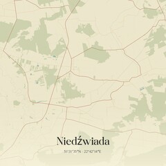 Obraz premium Vintage map of Niedzwiada, Poland.