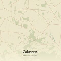Vintage map of Zakrzew, Poland.