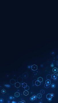 abstract blue technology and science futuristic motion background, hexa and shiny particles blank vertical social media design element