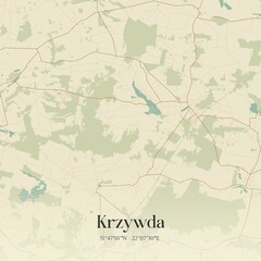 Vintage map of Krzywda, Poland.