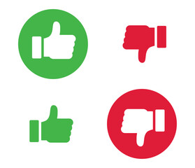 Thumb up and thumbs down flat icons. Vector illustration isolated on white background.