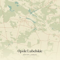 Vintage map of Opole Lubelskie, Poland.