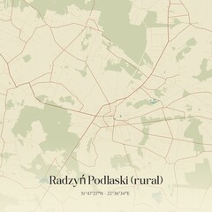 Vintage map of Radzyn Podlaski (rural), Poland.