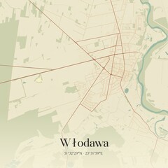 Vintage map of Wlodawa, Poland.