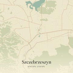 Vintage map of Szczebrzeszyn, Poland.