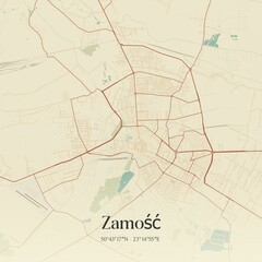 Obraz premium Vintage map of Zamosc, Poland.