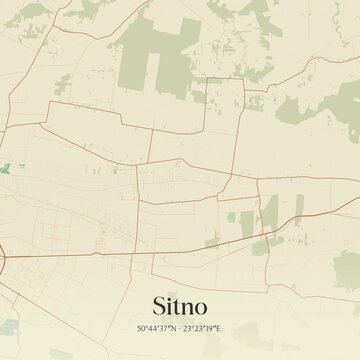 Vintage map of Sitno, Poland.