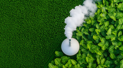 Aerial view of biofuel production facility surrounded by lush green vegetation, showcasing contrast between industrial activity and nature