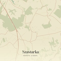 Vintage map of Szastarka, Poland.