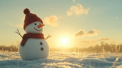 Obraz premium Snowman with Red Hat and Scarf