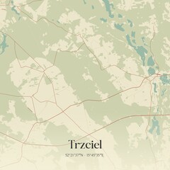 Fototapeta premium Vintage map of Trzciel, Poland.