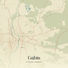 Vintage map of Gubin, Poland.