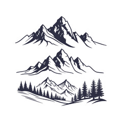 Majestic Mountain Silhouettes Isolated Vector Art Collection