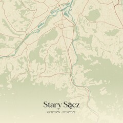 Vintage map of Stary Sacz, Poland.