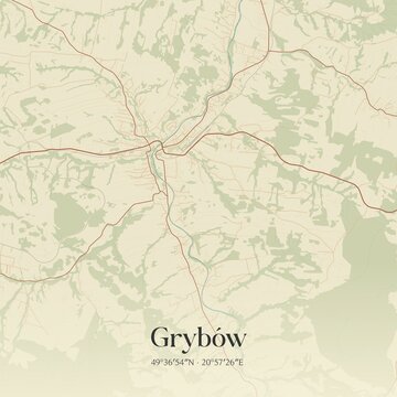 Vintage map of Gryb&oacute;w, Poland.