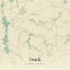 Vintage map of Osiek, Poland.