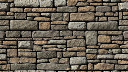 Fototapeta premium A highly detailed, realistic seamless old stone wall texture composed of irregularly shaped stones. Ai generative.